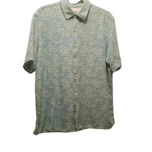 Vintage Silk Circa 1969 Button Up Light Green Short Sleeve Hawaiian Shirt Sz L